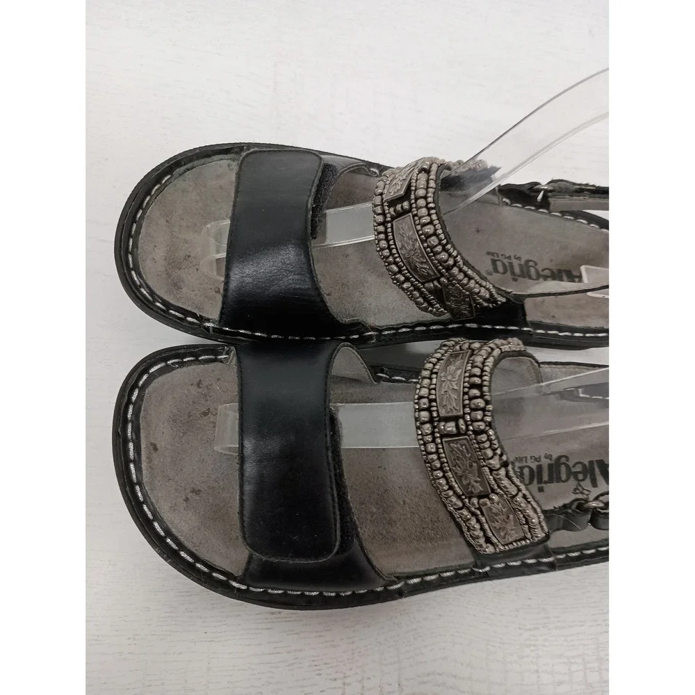 Alegria Verona Sandals Womens 37 Black Leather Boho Beaded Comfort Strappy Shoes